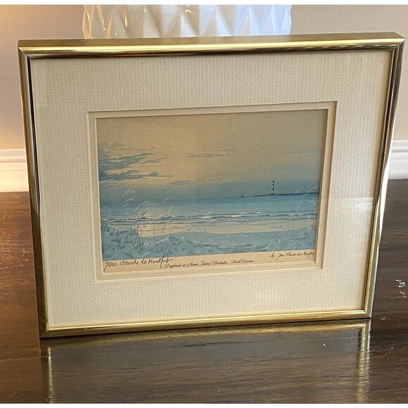 Jean Claude de Montfort Vintage Signed Framed Print Daybreak on Morris Island SC - Picture 5 of 8